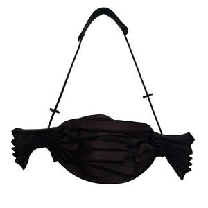 rare Issey Miyake Pleats Please Accordion Drawstring Bag Dark Brown/Black